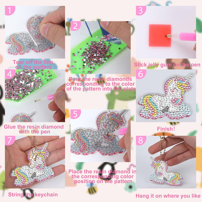 Augisteen 15 PCS Diamond Painting Keychains Animal Diamond Art Ornaments Double Side Diamonds Key Rings DIY 5D Art Pedants for Beginners Birthday Crafting Home Party Decor