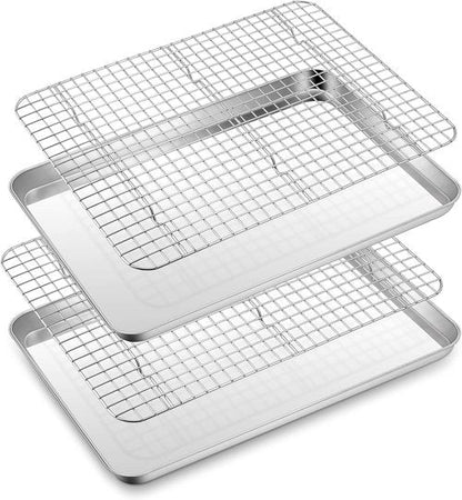 E-far Half Sheet Baking Pan Set - 18”x13” Stainless Steel Cookie Sheet with Cooling Rack | Dishwasher Safe