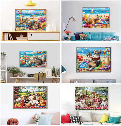 DOTSOPS Diamond Painting Kits Art Adults Painting Kit Crafts DIY 5D Diamond Art Packs Kits Full for Adults Beginner Home Wall Decoration Gift 11.8x15.7 Inches (6 Pack Cat Dog)