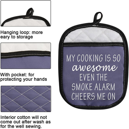 Funny Oven Pads Pot Holder with Pocket, "My Cooking is So Awesome Even The Smoke Alarm Cheers Me On"