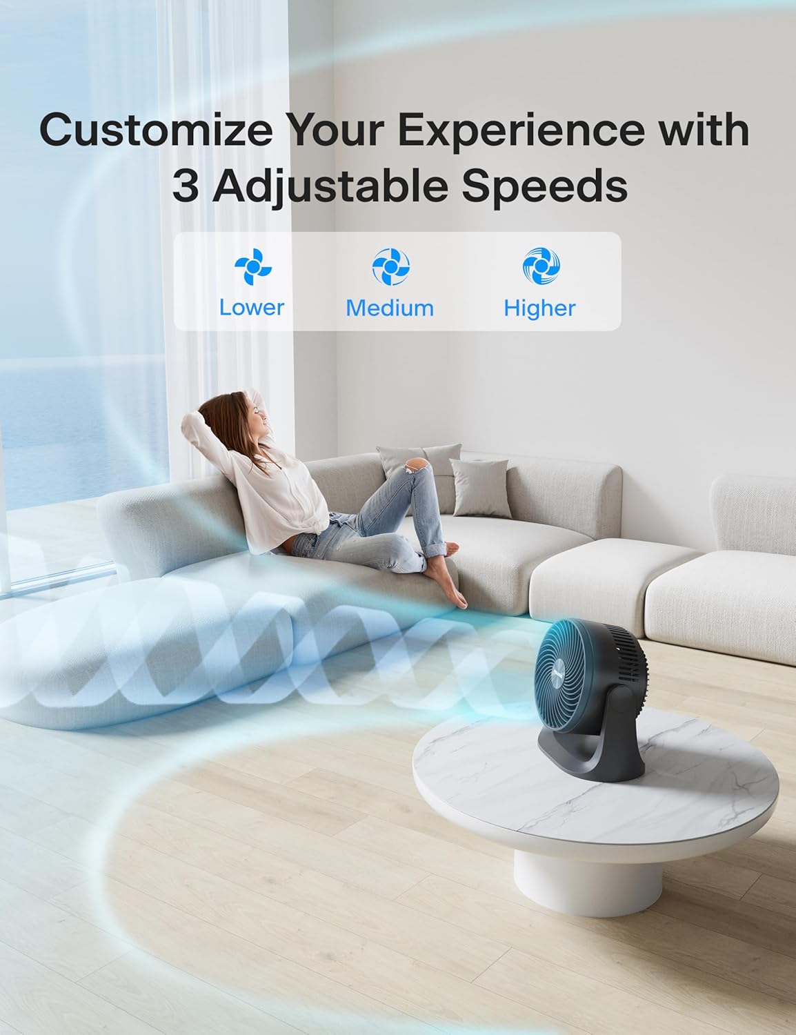 Pelonis 3 Speed Small Room Air Circulator Fan, 7-inch Blade Table Top Fan for Bedroom
