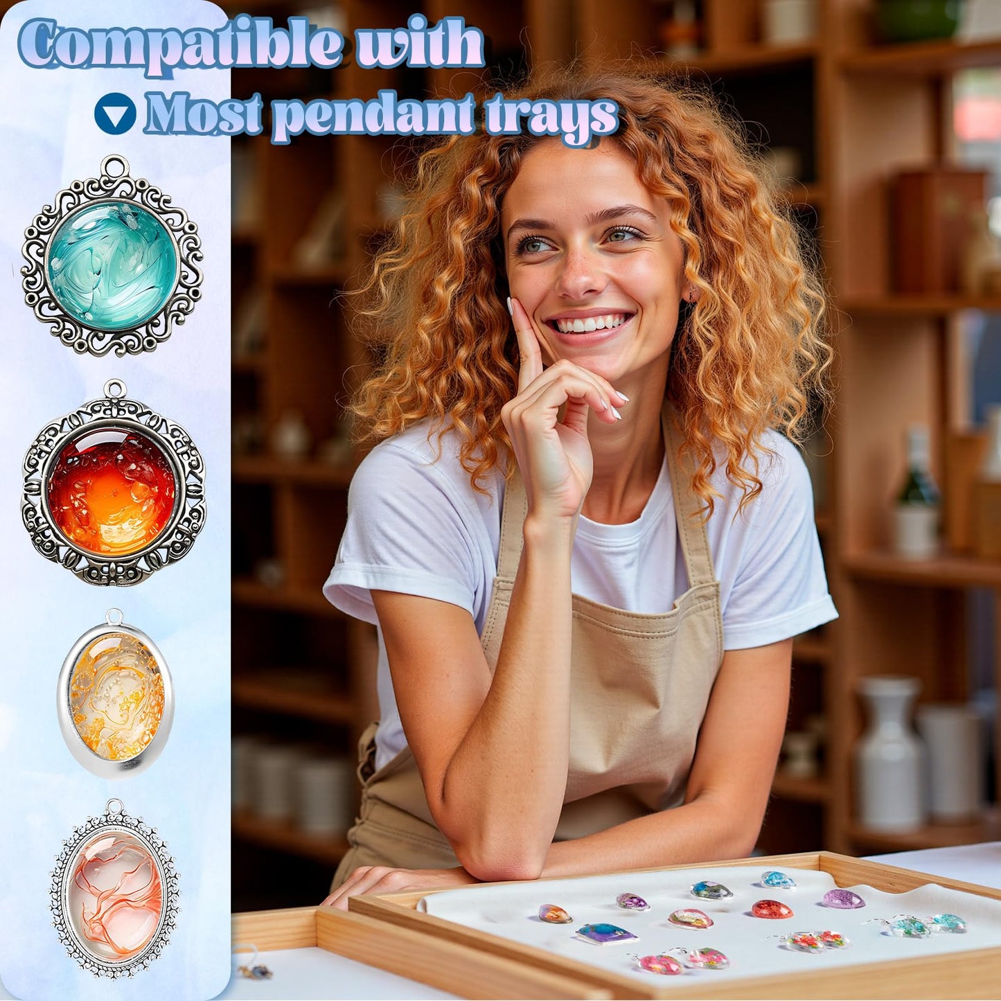 LET'S RESIN Cabochon Gems Resin Molds, 36 Cavities UV Resin Jewelry Making Kit with 16 PCS Metal Pendants Trays,Silicone Molds for Pendants,Earrings,Necklace
