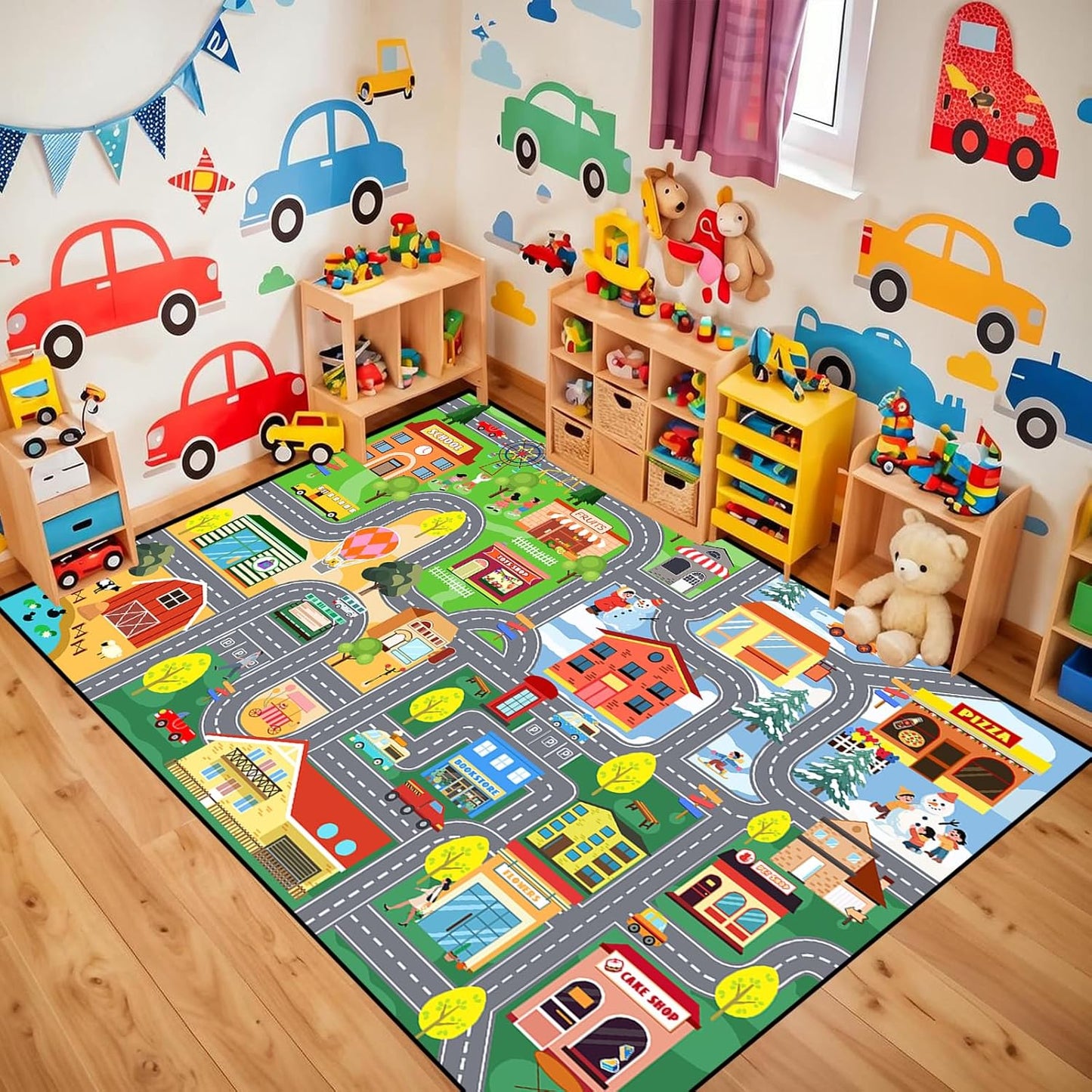 2.5x4 Car Rug for Kids Playroom - Road Rug for Boys Room Kids Play Mat with Road Tracks Car Play Mat, Feet