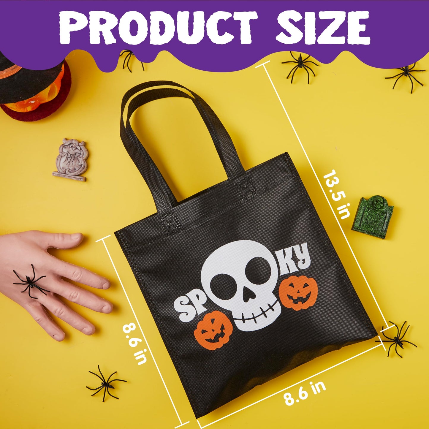 JOYIN 24PCS Halloween Non-Woven Treat Bags, 8.6" Goodie Totes Bags with Handles, Halloween Candy Bag for Kids Trick or Treating, 6 Cute Designs Gifts Goody Bag Bulk for Classroom Party Favor Supplies