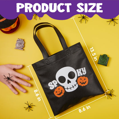 JOYIN 24PCS Halloween Non-Woven Treat Bags, 8.6" Goodie Totes Bags with Handles, Halloween Candy Bag for Kids Trick or Treating, 6 Cute Designs Gifts Goody Bag Bulk for Classroom Party Favor Supplies