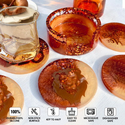 15 Pcs Coaster Resin Molds Silicone,Mold for Epoxy Resin Coaster Molds with Round Square Shape Holder Mold for Epoxy, for DIY Art Craft Cup Mats