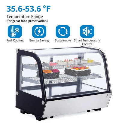 GarveeHome 4.6 Cu.Ft Countertop Display Refrigerator, Glass Door Pastry & Cake Display Case with LED, Double-Layered Glass, Adjustable Shelves, Commercial Bakery Cooler, 110V