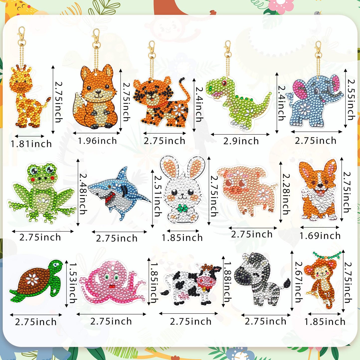 Yaomiao 17 Pcs Diamond Keychains Animal Diamond Art Ornaments Double Side Key Rings DIY 5D Art Pedants for Beginners Birthday Crafting Home Party Decor