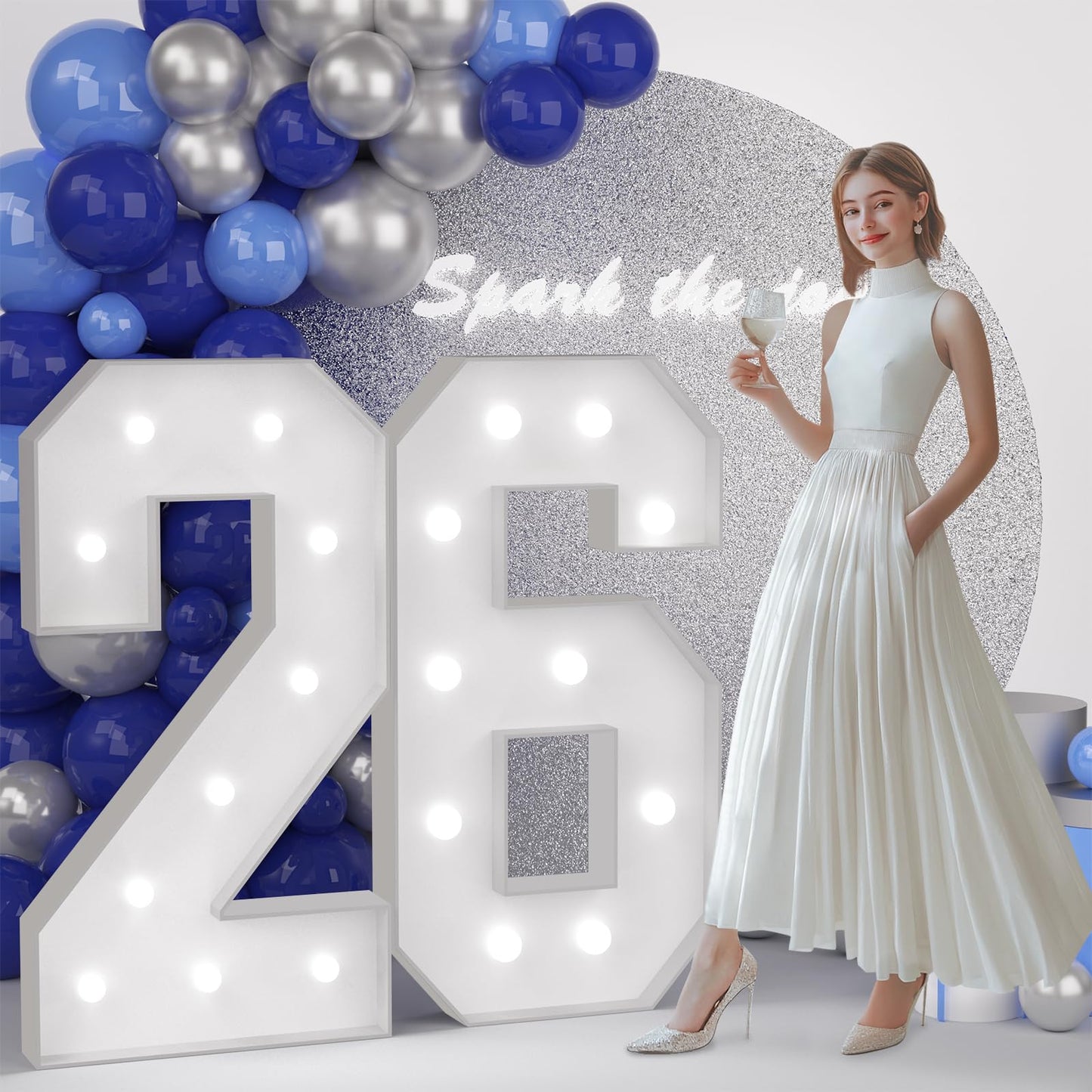 JoyMuse 4FT 26 Marquee Numbers, Large Light Up Numbers 26 for 26th Birthday Decorations