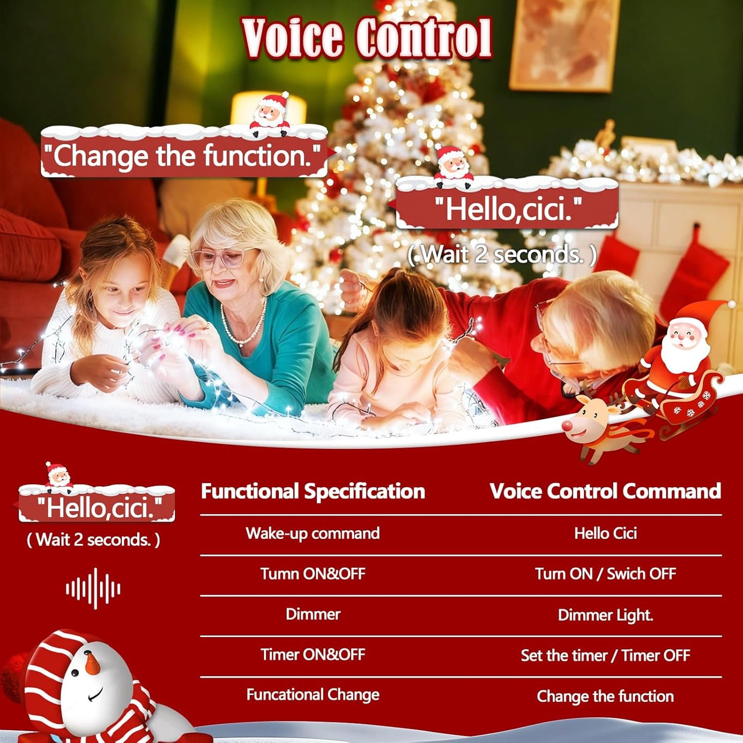 2026 88ft 240LED 12Modes, 7Voice Commands New Voice Control Smart Christmas String Lights Outdoor/Indoor | String