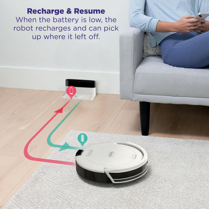 Shark Navigator Robot Vacuum with Bagless 30-Day Capacity Self-Empty Base, Powerful Suction, SmartPath Navigation, Self-Cleaning Brushroll, for Carpets & Hard Floors, White, AV2110S
