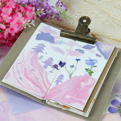 Koqye 215PCS Aesthetic Scrapbook Paper Pack, Junk Journal Supplies Starter Kit with Floral Stickers, Scissor, Quick Dry Glue Pen, Scrapbook Kit for Planner DIY Arts Craft Collage(Mystic Amethyst)