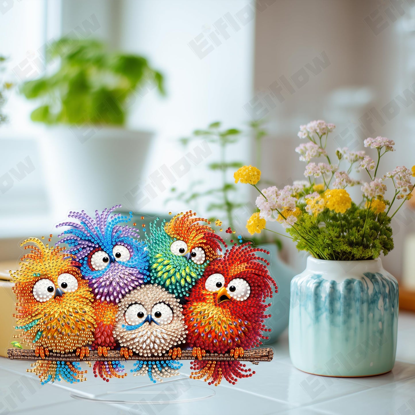 Eiflow Desktop Diamond Art Kit for Adults Halloween, DIY Tabletop Diamond Art Painting with Stand, Acrylic Stand Up Gem Painting Board Kit (Birds)