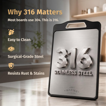 Matiks 316 Stainless Steel Cutting Board Set Double Sided, Dishwasher Safe - 11th Wedding Anniversary Steel Gift - Housewarming Gifts New Home Kitchen - First Home Cooking Gift for Men, Women, Couples