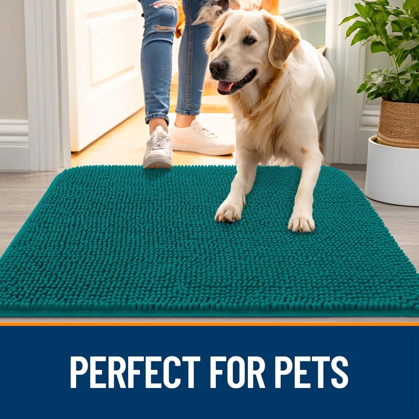 OLANLY Dog Door Mat - Absorbent Non-Slip Mud Mat for Indoor Use | 70x24 Inches, Lake Blue