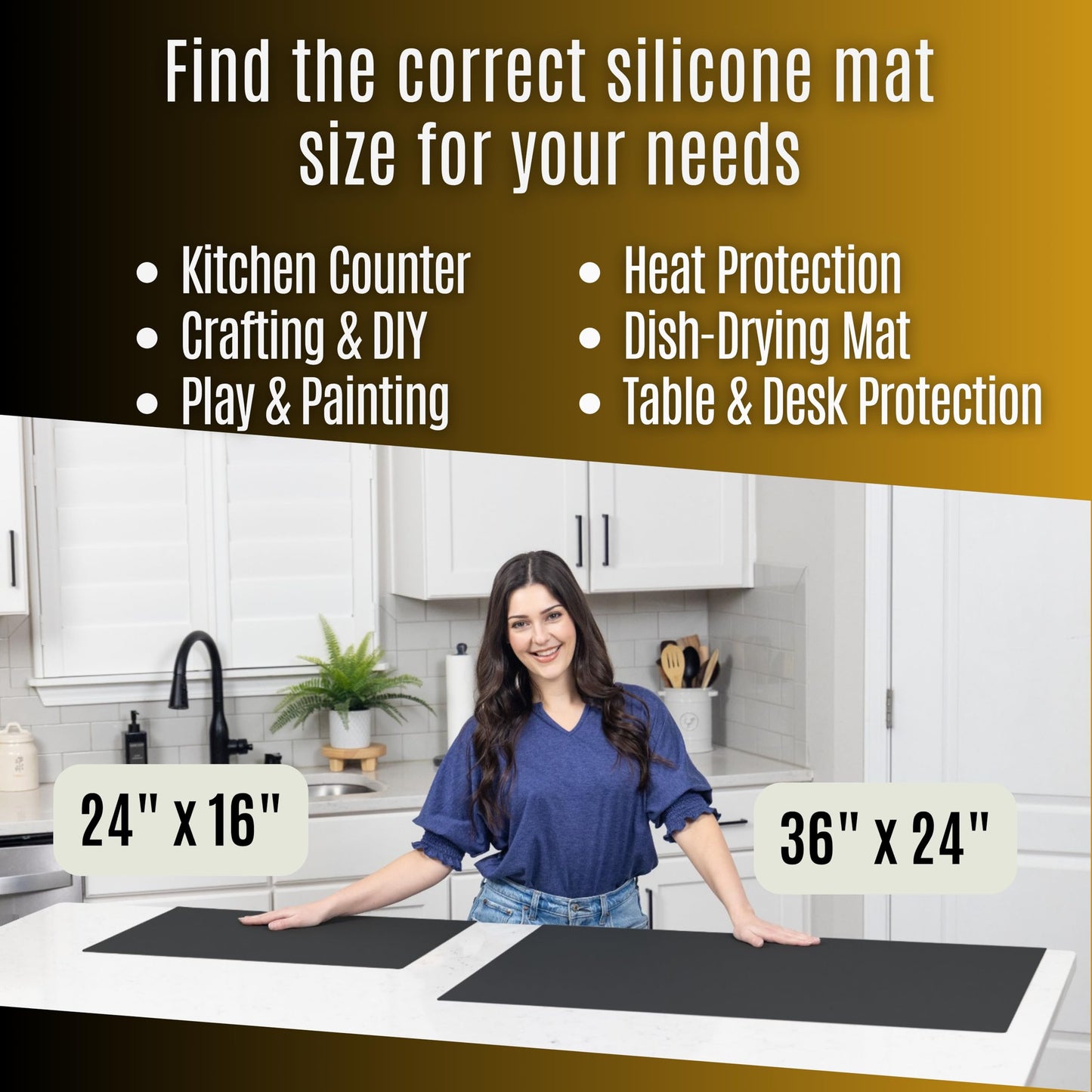 Extra Large Silicone Mats for Crafts with "Edge Protection" – Silicone Table Mat – Multipurpose Heat Resistant Silicone Mat – No Folds or Wrinkles – 1.4mm Thick, 36"x24", Black