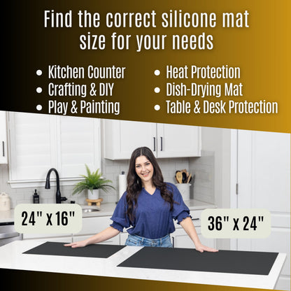Extra Large Silicone Mats for Crafts with "Edge Protection" – Silicone Table Mat – Multipurpose Heat Resistant Silicone Mat – No Folds or Wrinkles – 1.4mm Thick, 36"x24", Black