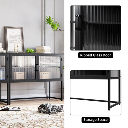 GAOMON Buffet Cabinet with Glass Doors, Sideboard Cabinet with Adjustable Shelves, Freestanding Glass Doors Storage Cabinet for Kitchen, Living Room, Dining Room, Black