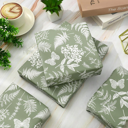 JarThenaAMCS Botanical Wrapping Paper - Mini Roll - 17 In x 32.8 Ft Sage Green Plant Leaves Gift Wrap Paper for DIY Art Crafts Wedding Birthday Holiday Party Supplies