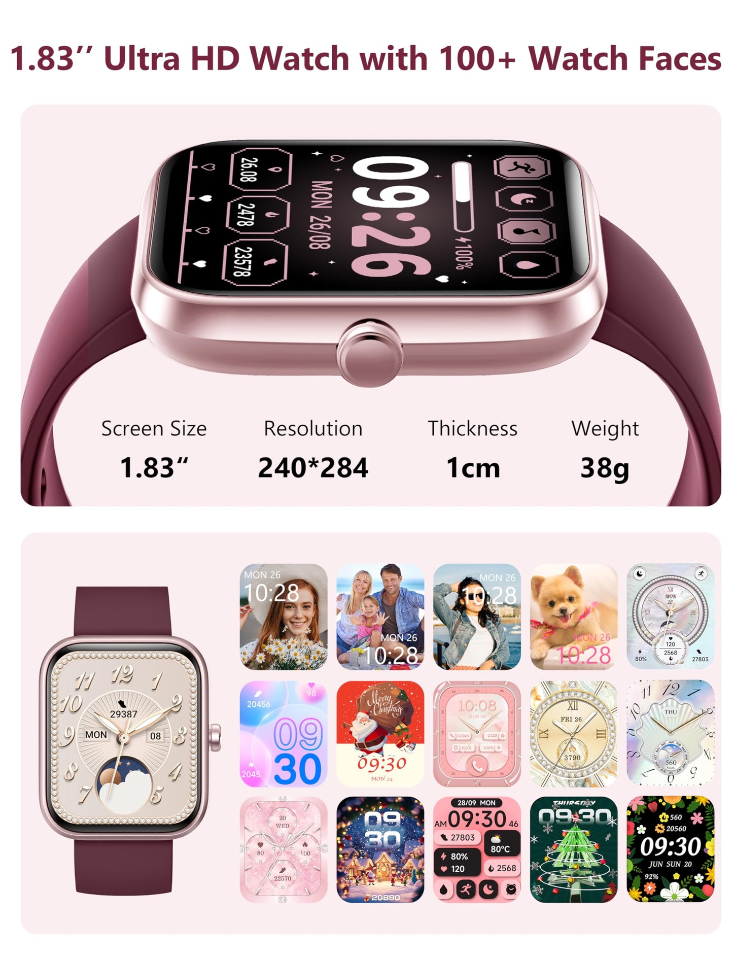 Smart Watch, 44mm Smartwatch Answer Make Calls, Alexa 1.83" Fitness Watch, IP68 Waterproof Fitness Tracker Women Men, Heart Rate/Sleep Monitor, 100+ Sports Pedometer Watch for Android & iOS Phone