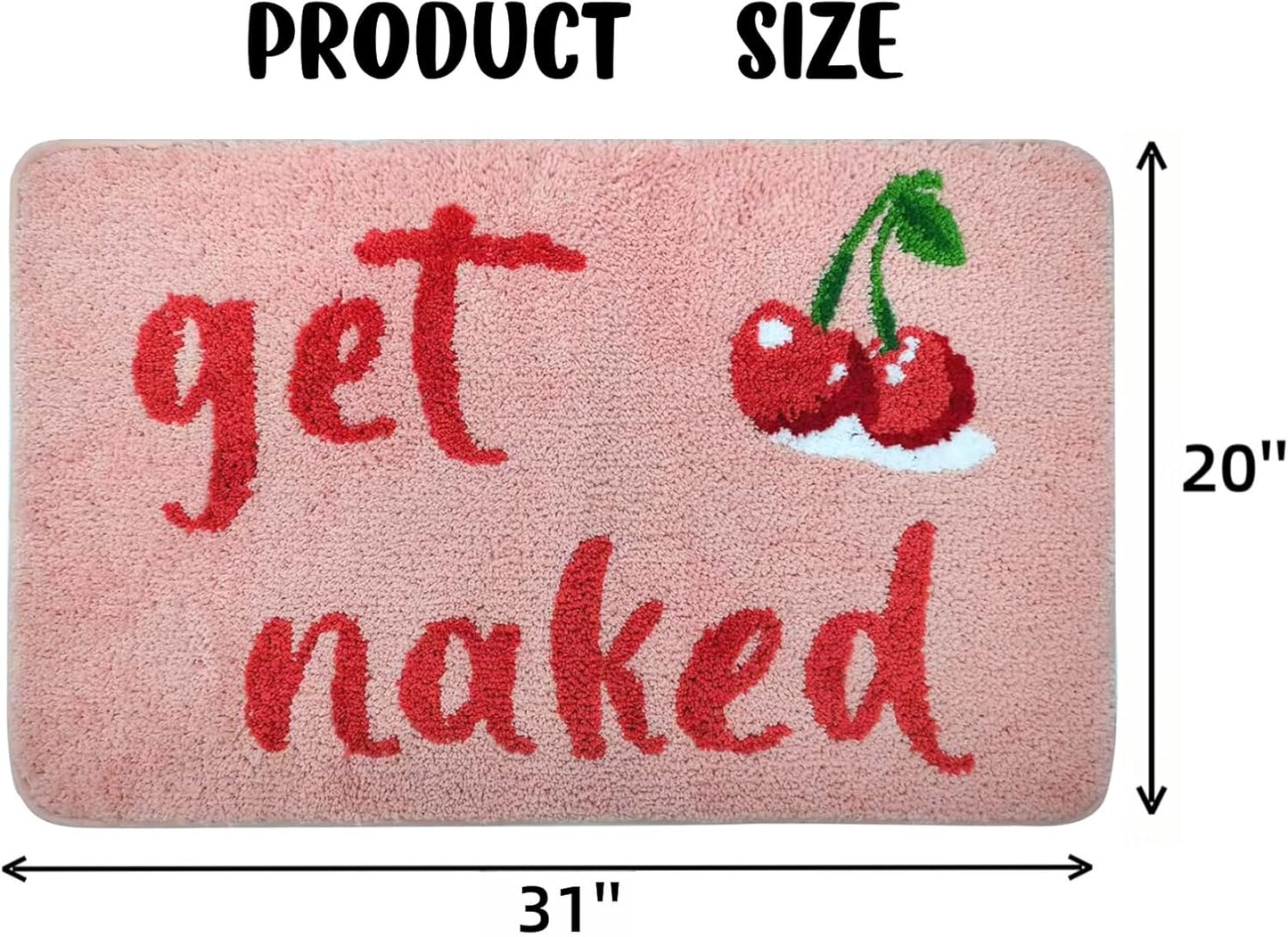 Cherry Bath Mat for Bathroom - Get Naked Pink Bathtub Rug, 31"x20", Funny Cute Super Absorbent Decor