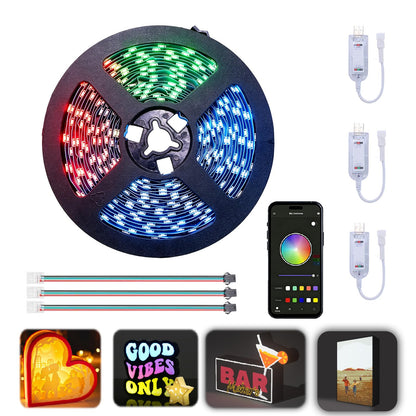 Uczdru LED Light Box Kit for 3D Printed Light, RGB LED Strip Lights for Bambu Lab 3D Printer WS2812B, Smart App Control Small Lamp for MakerWorld DIY Models, USB 5V (5M/16.4FT & 3Pack APP Control)