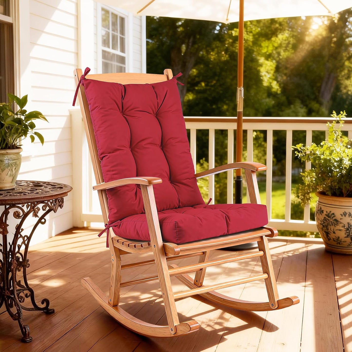 QemoraHome Set Rocking Chair Cushion Waterproof Weather Resistant Tufted with Ties, Non-Slip High Back Chair Pads