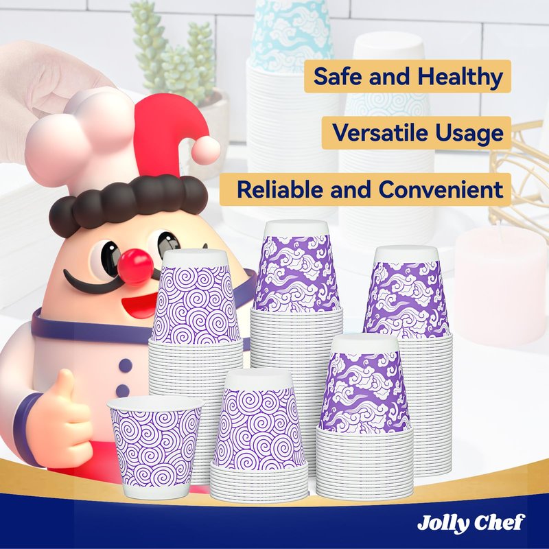 JOLLY CHEF 300 Pack Bathroom Paper Cups 3 oz Small Disposable Mouthwash Cups for Bathroom (Purple)