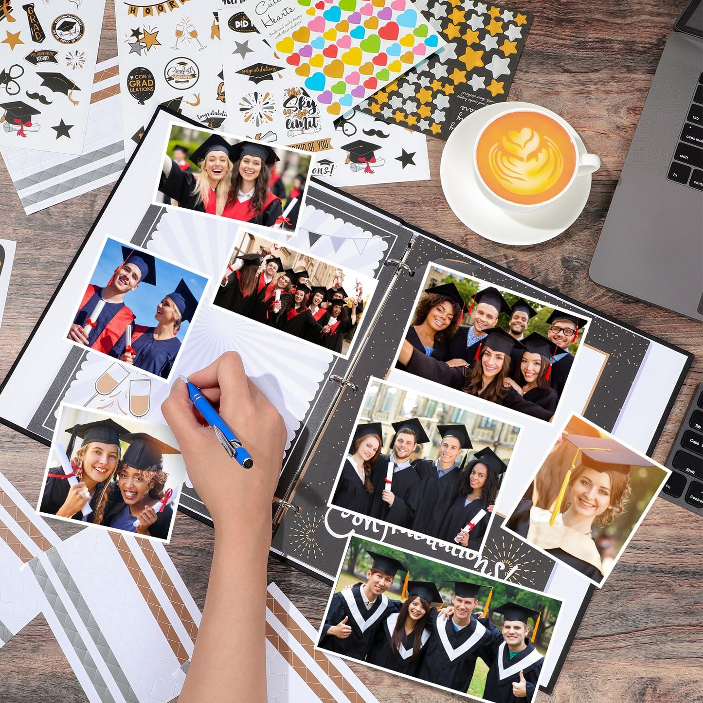 Pasimy Graduation Scrapbook Kit A4 Photo Album 60 Pages Removable DIY Memory Scrap Book Grad Picture Album with Stickers Holds 4x6 5x7 8x10 Pictures for Grad Class of 2026 Graduation Gifts(Classic)