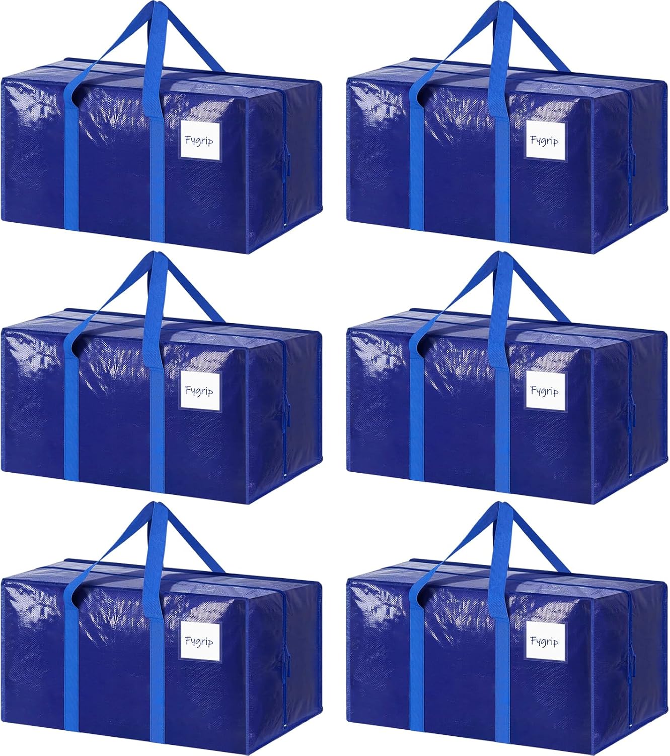 Skiennix 6 Pack Extra Heavy Duty Moving Bags - Strong Zipper & Comfortable Handles | Durable Blue Storage Totes