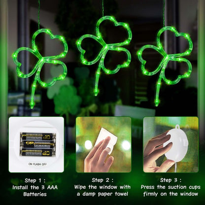 [Timer] 3 Pack St Patricks Day Decorations Shamrocks Window Lights Battery Operated, Green St. Patrick's Day Lights Saint Patricks Day Decor Window Silhouette Lights for Home Party Door Indoor Outdoor