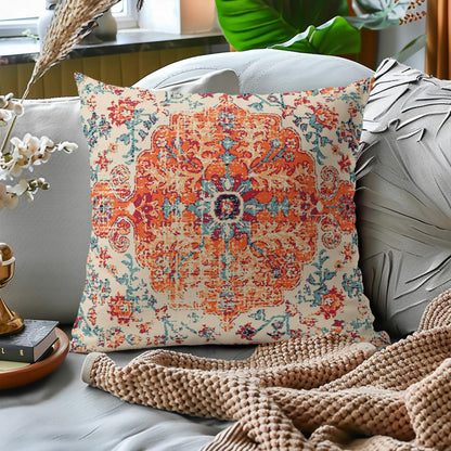 Boho Ethnic Pillow Covers 18x18 Inch Set of 2 Bohemian Rust Carpet Throw Pillows For Couch Burnt Orange Blue Teal Geometric Decorative Pillow Cases Farmhouse Home Decor For Couch Sofa Room Outdoor