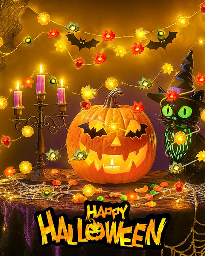 16.4FT 50 3D btfarm Fall Decor LED Pumpkin Maple Leaf Acorn Fairy String Lights Battery Operated with Remote Timer