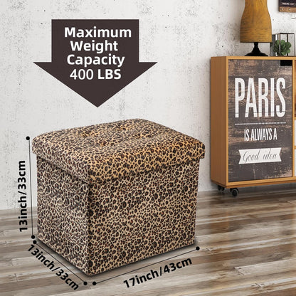 17x13x13inches ALASDO Ottoman Storage Ottoman Footrest Stool Foldable Foot Rest Footstool Bench for Living Room Leopard