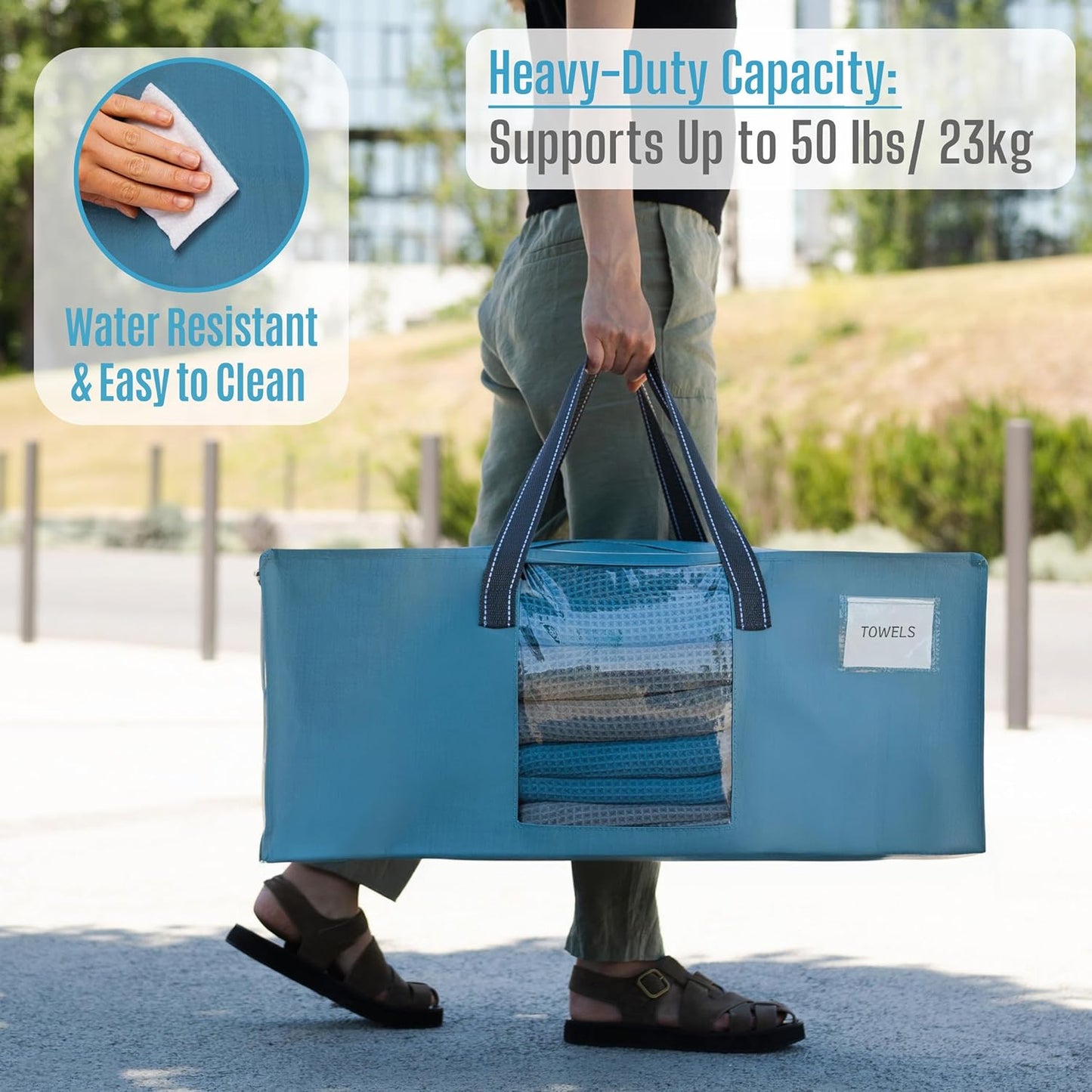 VENO 2 Pack Moving Bags, Heavy-Duty Storage Totes, Extra Large Durable Laundry Bags for Clothes (Light Blue Matte)