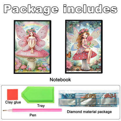 JZHYOAN 2Pcs Diamond Painting Notebook for Adults, Butterfly Fairy DIY Art Special Pattern Diamond Journals Sketchbook, Drawing Painting Notebook Gifts for Adult, Woman, Man Pink