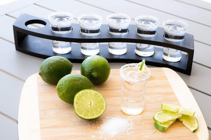 LEMONSODA Shot Glass Set with Wood Layered Base Tray - 6 Shot Glasses for Whiskey, Tequila, Rum, Vodka