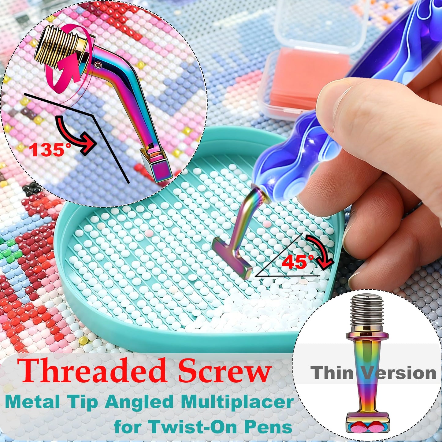 Diamond Painting Art Drill Bead Dot Pen Kit with Ergonomic 45° Screw Metal Tips Nibs Placers Roller Tool Accessories, Diamond Art Putty, Diamond Painting Tray, Tweezer (Dark Blue 1246 Beads)