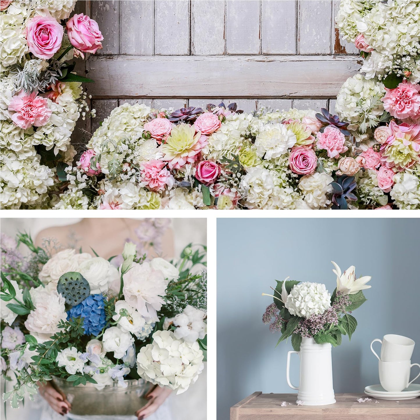 Auihiay 26 Pieces Hydrangea Artificial Flowers Silk Hydrangea Flowers Artificial Flowers Heads with Stems for Home Wedding Party Decorations (Ivory)