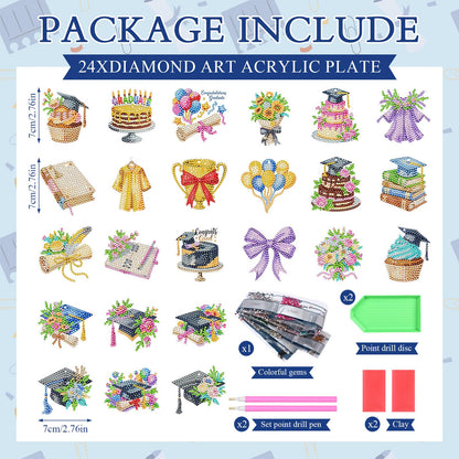 Huquary 24 Pcs Graduation Diamond Art Painting Keychain Kits 5D DIY Graduation Diamond Art Ornaments Class of 2026 Congrats Grad Crafts for Grad Party Favors Decorations Backpack Charms Accessories
