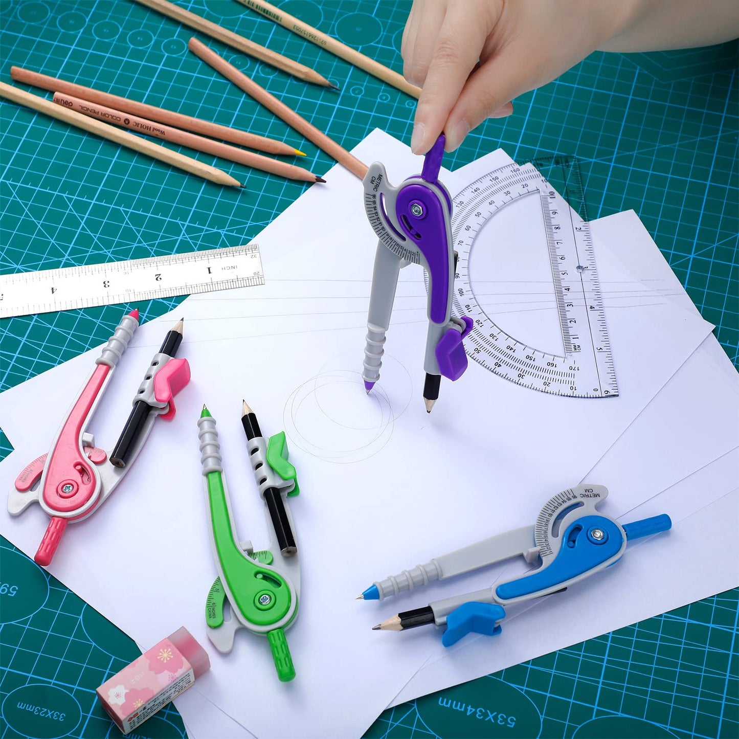Seajan 24 Sets Compass and Protractor Set Geometry Compass with Pencil 6 Inch Drawing Tool Protractor for Geometry Bulk for Office Drafting Drawing