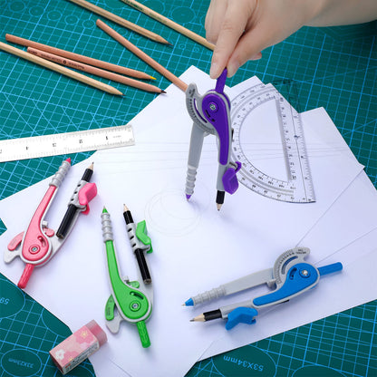 Seajan 24 Sets Compass and Protractor Set Geometry Compass with Pencil 6 Inch Drawing Tool Protractor for Geometry Bulk for Office Drafting Drawing