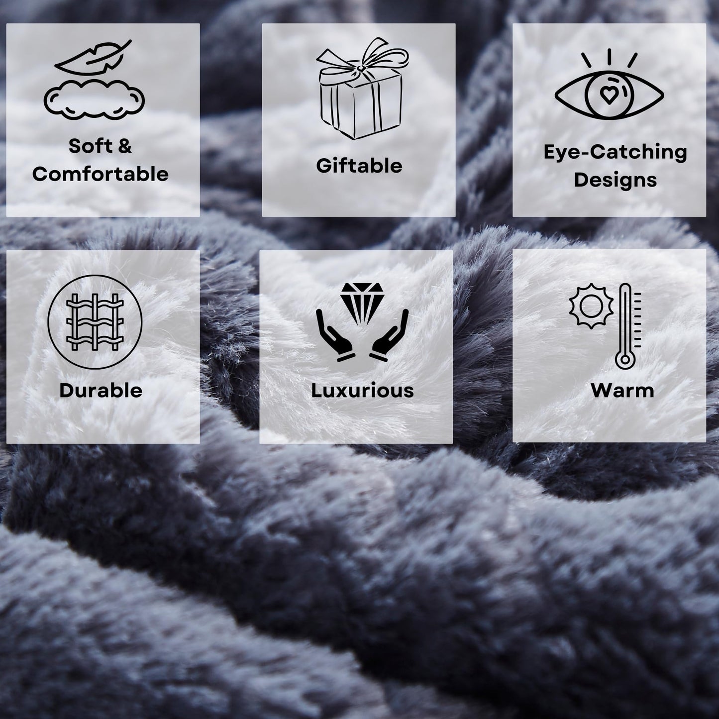 Tache Faux Fur Throw Blanket Dark Slate Navy Blue Diamond Trellis Pattern Super Soft Warm Fluffy Fuzzy Small Decorative Couch Lap White Sherpa Back Throw Blanket, 50x60