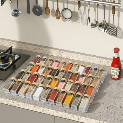 Suneerplay Spice Drawer Organizer 4 Tier, Acrylic Seasoning Organizer Rack, Clear Spice Rack Tray, Kitchen Seasoning Jars Drawers Insert (Jars Not Included/Expandable From 13" to 26")