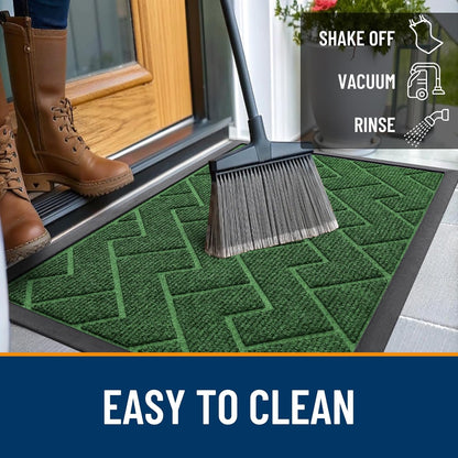 OLANLY Waterproof Front Door Mat - All-Season Indoor/Outdoor Doormat | Sturdy Natural Rubber, Herringbone Brick (Green, 71x23)