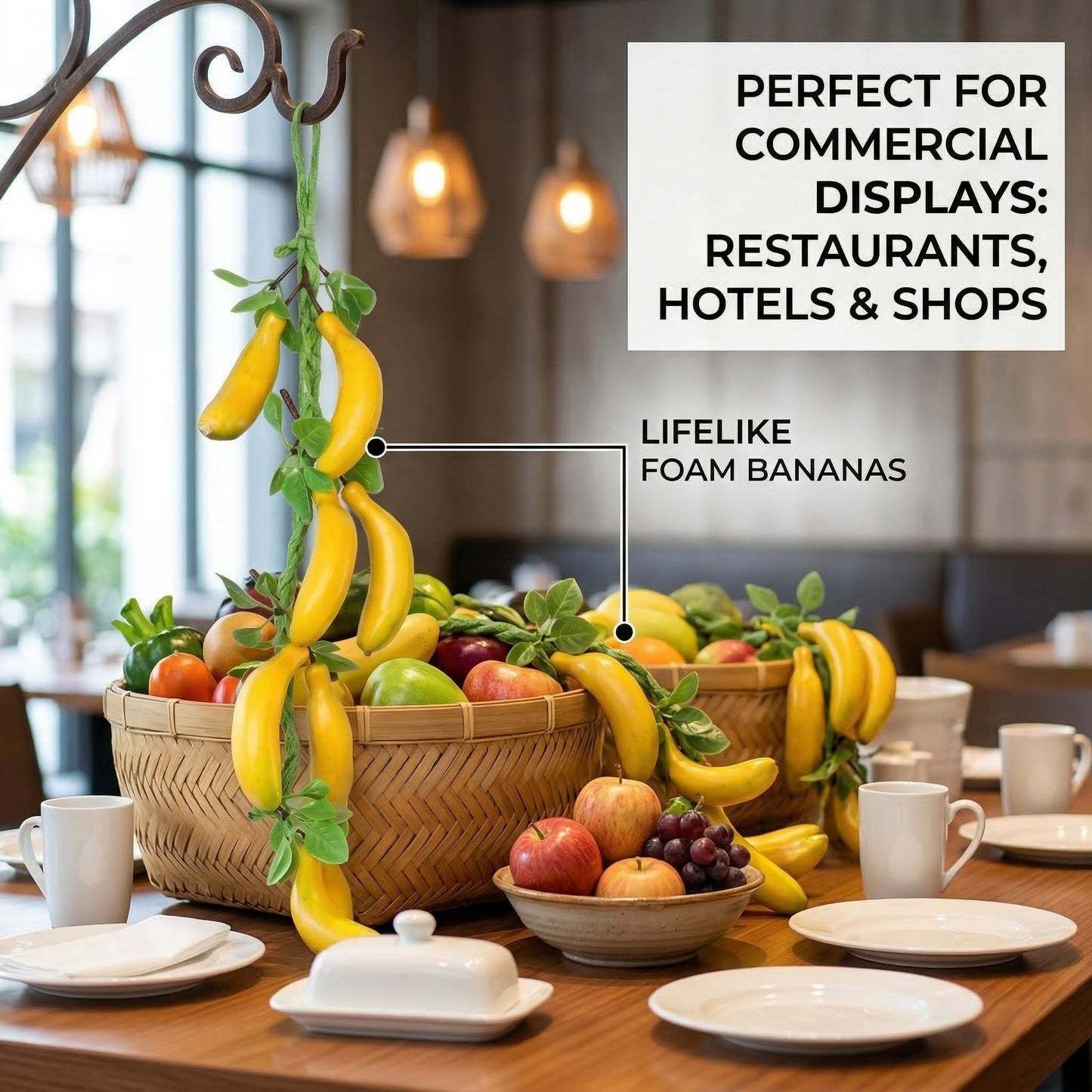Veemoon 2pcs Artificial Small Hanging Bananas Bunch, Farmhouse Wall Fake Fruit Decoration Artificial Bananas String Lifelike Foam Tropical Fruit Ornament for Home Shop Window Display Props, 23.19"