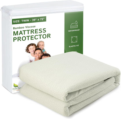 Four Seasons Essentials Twin Size Waterproof Mattress Protector, Quilted Jacquard Pad, Cooling Viscose from Bamboo