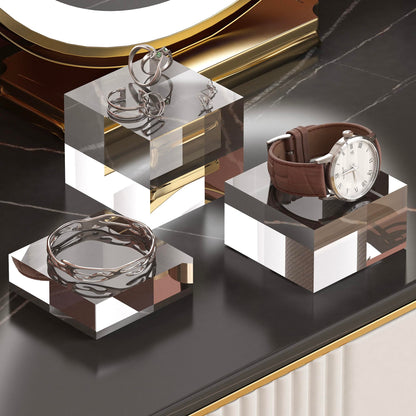 CANCLEAR Acrylic Display Stands, 3 Graduated Sizes Acrylic Block Riser for Displaying Collection, Crystal Clear Acrylic Cube Pedestals for Jewelry Glass, Gem and Collectables, 1set