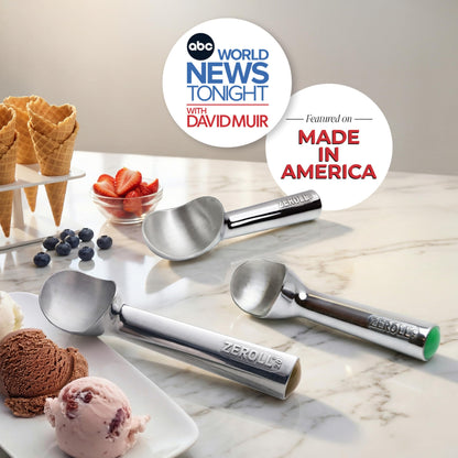 Zeroll Original Ice Cream Scoop Unique Liquid Filled Heat Conductive Handle Simple One Piece Aluminum Design Easy Release Made in USA, 2.5-Ounce, Silver