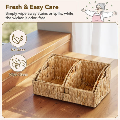 GRANNY SAYS Wicker Storage Basket, Wicker Basket with Handles, Trapezoid Woven Baskets for Shelves, Decorative Baskets for Home Decor, Water Hyacinth, 3 Pack